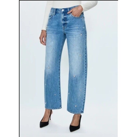 NWT Pistola Lexi Heart Jeans Mid Rise Bowed Straight RARE SOLD OUT  Size 28 $228 - Picture 3 of 10